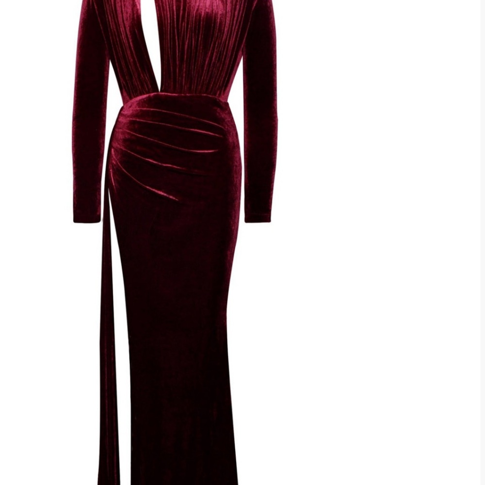 Elegant Velvet Evening Gown - Burgundy